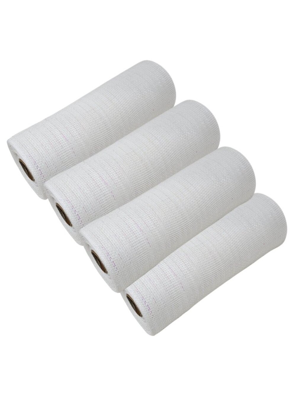 White with Iridescent Metallic 10" Decorative Deco Mesh Ribbon, 4 Rolls